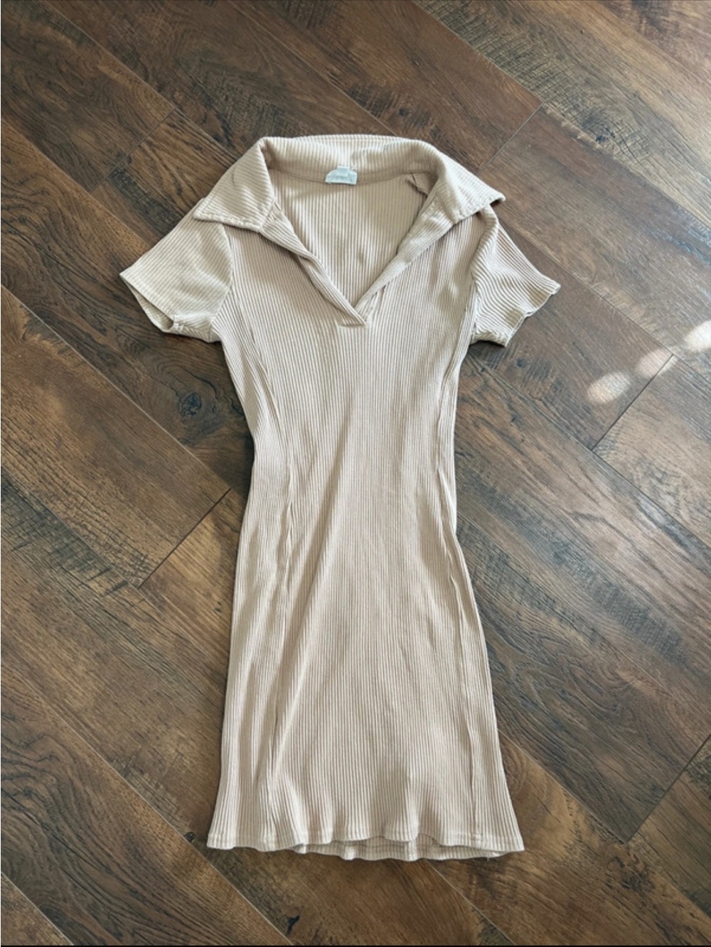 Le Lis Ribbed Polo Short Sleeve Dress in Light Beige